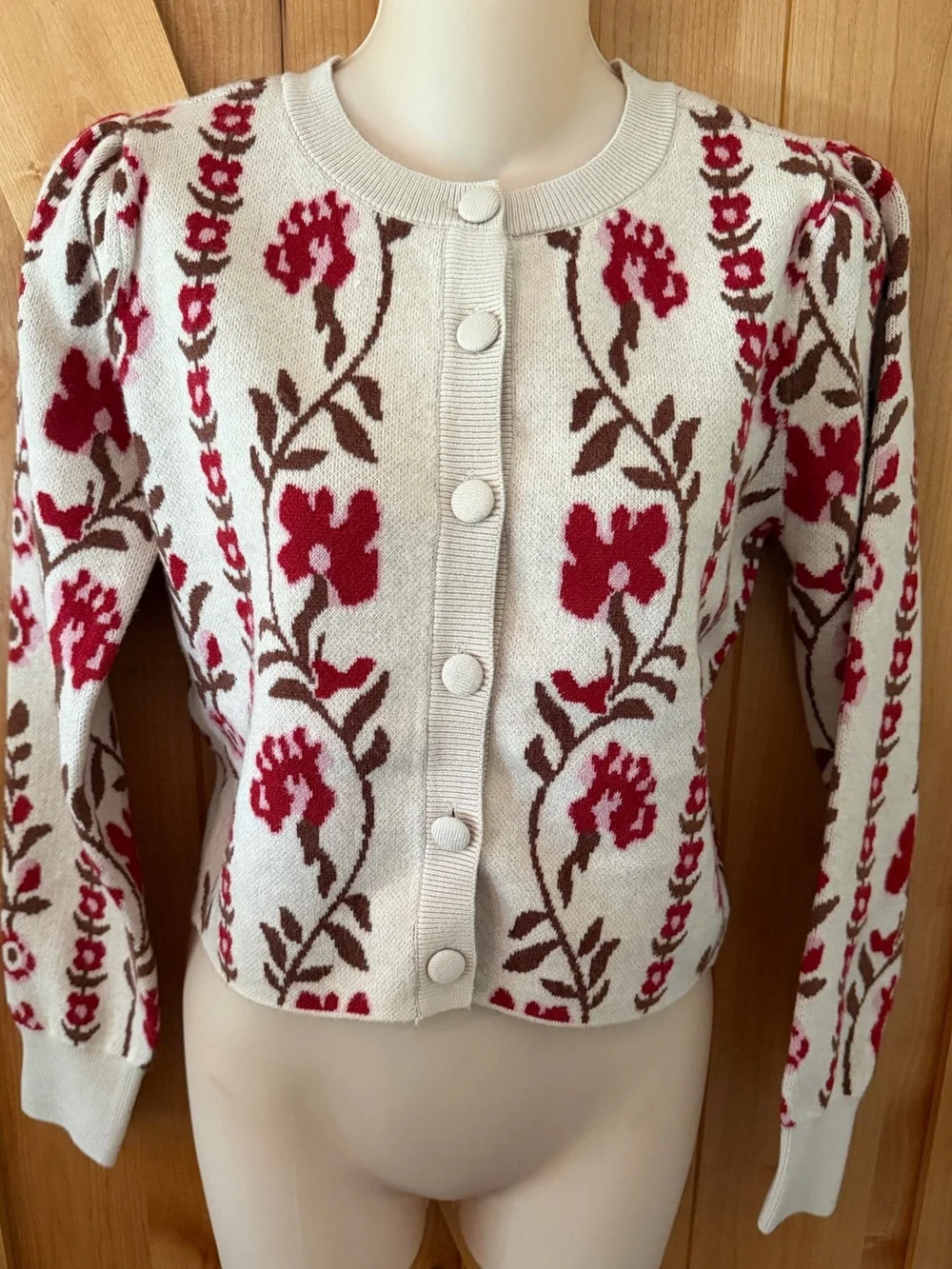 NWT Willow & Wind Floral Cardigan Sweater Coquette Cottagecore Puff Sleeve, S